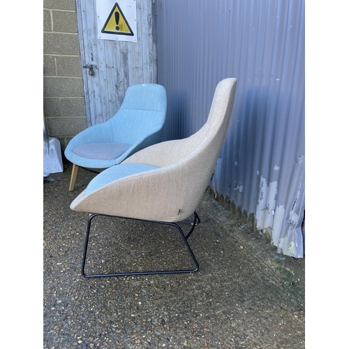 150 - Two modern designer blue / cream upholstered chairs by NaughtOne