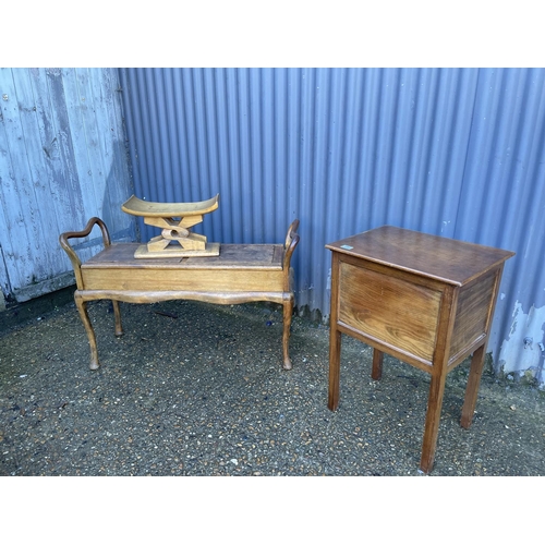 159 - Double piano stool, stool and a sewing box