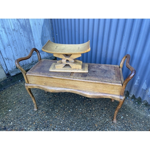 159 - Double piano stool, stool and a sewing box