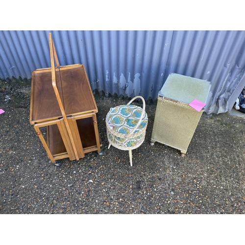 168 - Retro folding trolly, basket and linen box