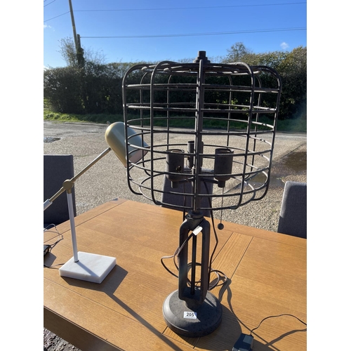 205 - A pair of modern reading lamps together with a birdcage style industrial table lamp