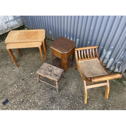 238 - A mcintosh nest of two together with an oak sewing box and two stools