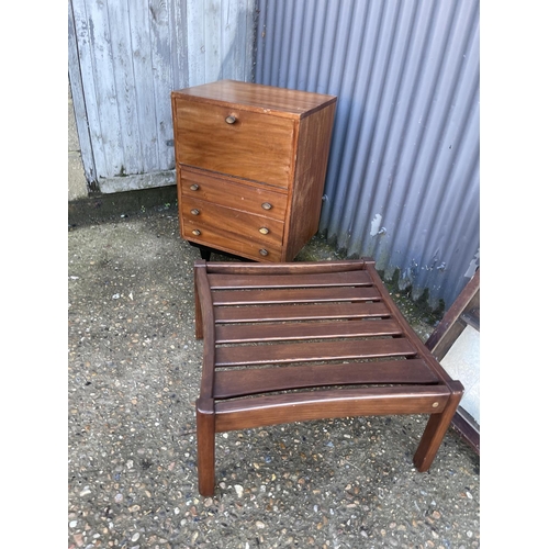 249 - A retro record cabinet, ercol stool and a wall cabinet