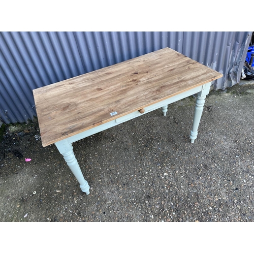 257 - A painted pine kitchen table with drawer