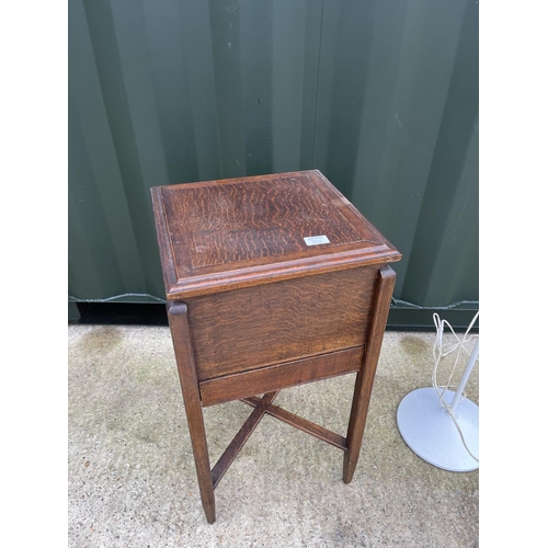 306 - Oak sewing box and retro floor lamp