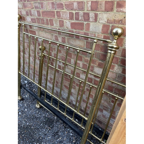 329 - A victorian style brass double bed with fittings and pine boards