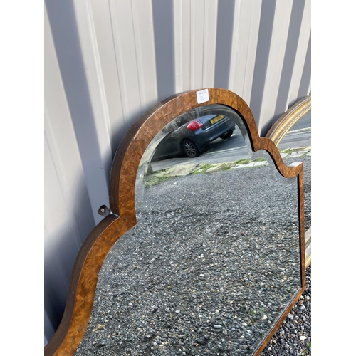 330 - A walnut Queen Anne style over mantle mirror together with a modern gold gilt overmantle mirror