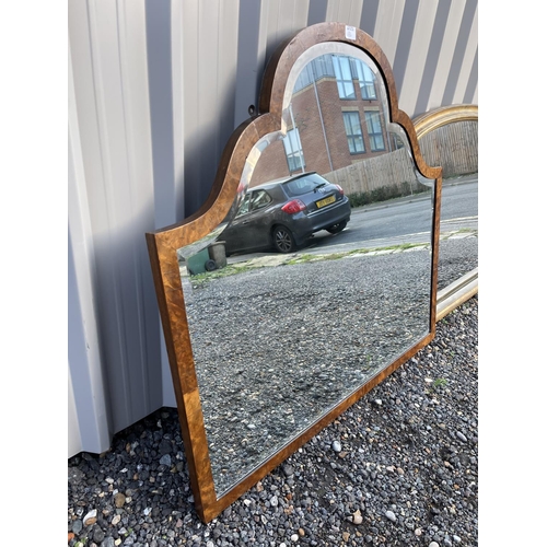 330 - A walnut Queen Anne style over mantle mirror together with a modern gold gilt overmantle mirror