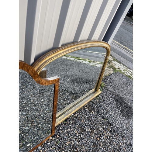 330 - A walnut Queen Anne style over mantle mirror together with a modern gold gilt overmantle mirror