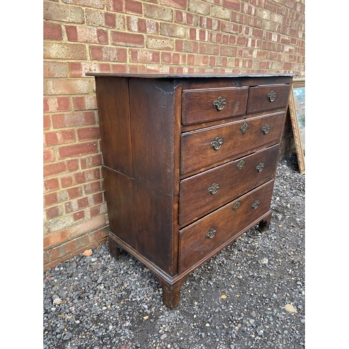 348 - An antique oak chest of five drawers (cut to two sections)