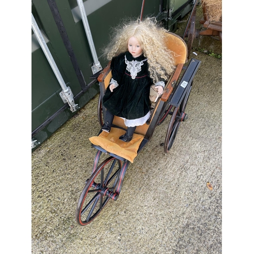 374 - A life size vintage hand painted three wheeled dolls pram