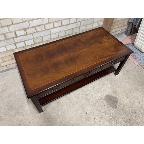 382 - A Large  reproduction mahogany coffee table with three drawers to each side