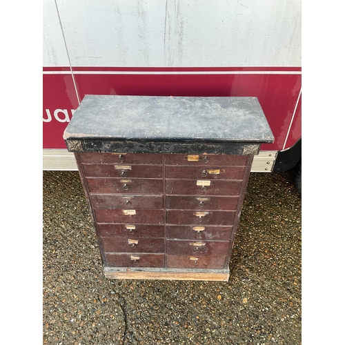 412 - A mahogany bank of 16 haberdashery style drawers