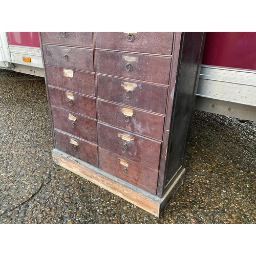 412 - A mahogany bank of 16 haberdashery style drawers