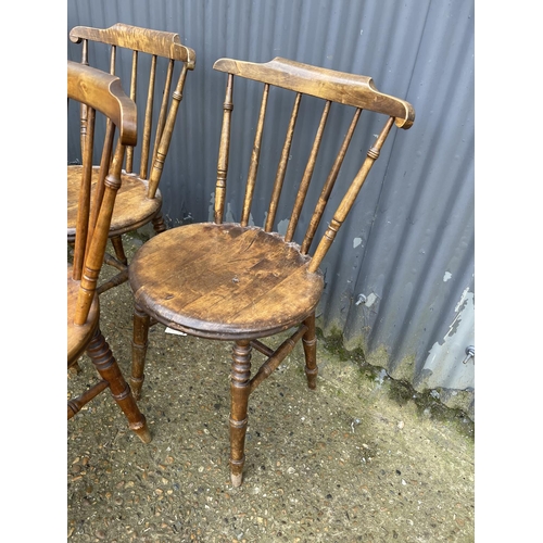 44 - A set of five penny seat stick back kitchen chairs