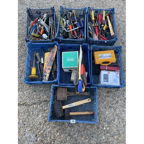 440 - Five trays of hammers, pliers and other tools