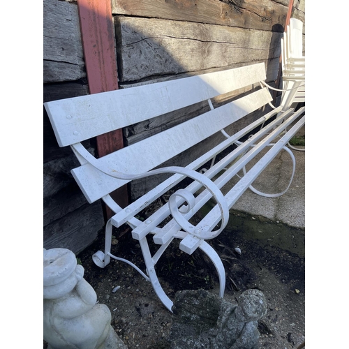 450b - A white painted long garden bench seat 217cm