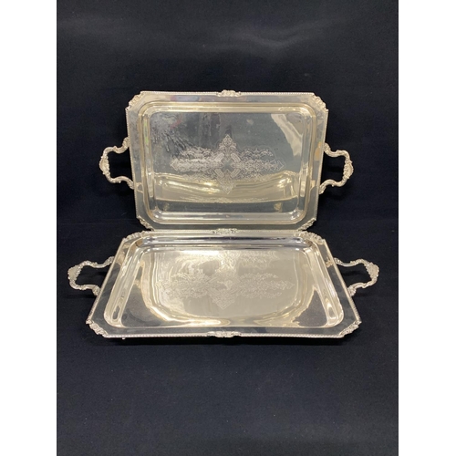 481 - Pair silver plated serving trays, each length 53cms