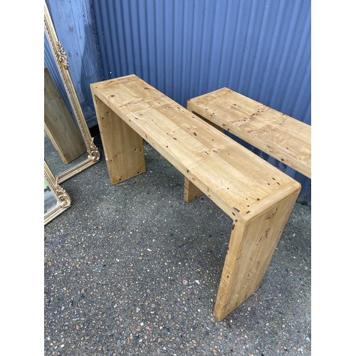 66 - A pair of Art Deco rectangular maple console tables