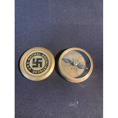 724 - German Military interest - Brass Nazi Emblem Compass (possibly later copy)