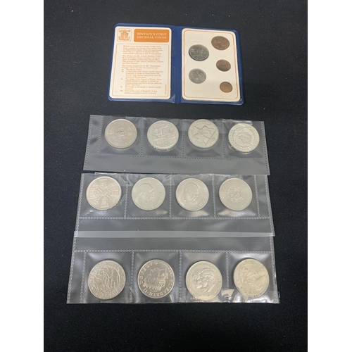 730 - A collection of vintage British coinage comprising: first decimal coin pack, 8 x Silver Crowns/5 Shi... 