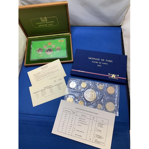 931 - 1976 Singapore 6 Coin Proof Set and 1974 France 9 Coin Set including Silver 50 Franc piece