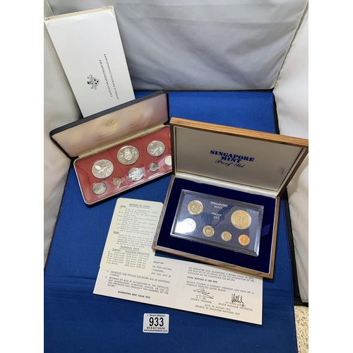 933 - 1972 Cayman Islands 8 Coin Proof Set and 1974 Singapore Coin Set