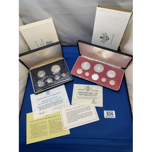 934 - 1974 British Virgin Islands 6 Coin Proof Set and 1975 Cayman Islands 8 Coin Proof Set