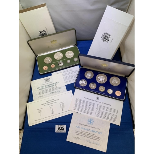 935 - 1975 Trinidad & Tobago 8 Coin Proof Set inc. 2 Sterling Silver and 1975 Jamaica 8 Coin Proof Set inc... 