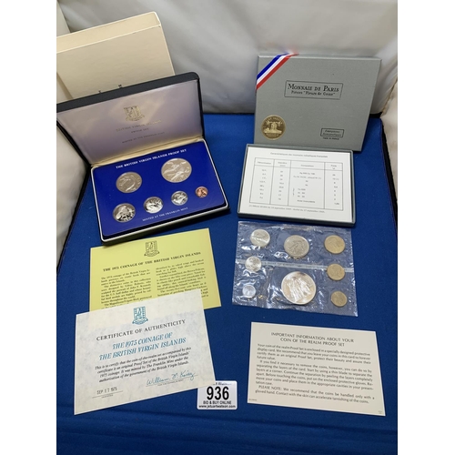 936 - 1975 British Virgin Island 6 Coin Proof Set including Silver $1 coin and 1973 France 8 Coin Proof Se... 