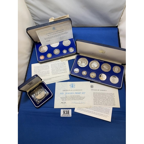 938 - 1975 Barbados 8 Coin Proof Set including 3 Silver (case sticky), 1976 Jamaica 9 Coin Proof Set and 1... 