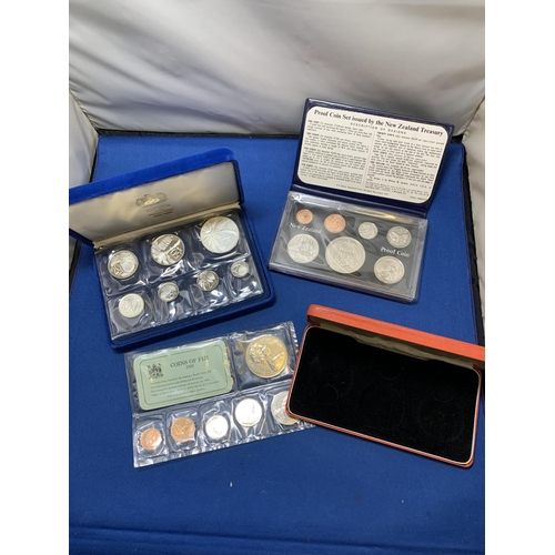 939 - 1974 Western Samoa 7 Coin Proof Set, 1976 New Zealand 7 Coin Proof Set and 1969 Fiji 6 Coin Specimen... 