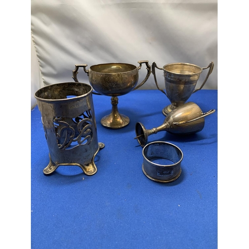 946 - Hallmarked Silver Trophies, Hallmarked Silver vase holder and napkin ring, total weight 9.8 ozt