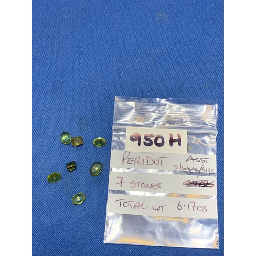 950H - A parcel of 7 Peridots assorted size and cuts 6.17 carats