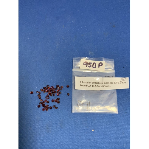 950P - A parcel of 60 Natural Garnets 2.7 -3.3 mm round cut, 11.5 total carats