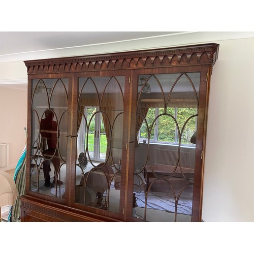 380 - A large reproduction mahogany glazed bookcase cupboard