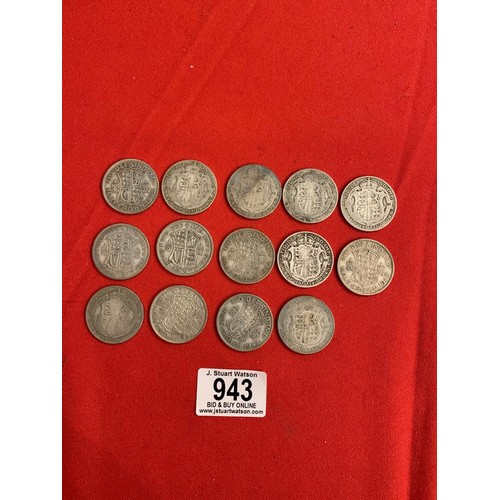 943 - 14 Pre 1947 Half Crowns weight 6.28 ozt