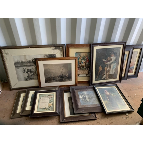 1040 - Twelve assorted framed vintage prints