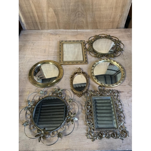 1046 - Antique Brass wall mirror, 3 convex and 3 others