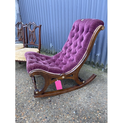 105 - A victorian rocker chair together with a Pair of salon chairs