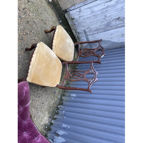 105 - A victorian rocker chair together with a Pair of salon chairs