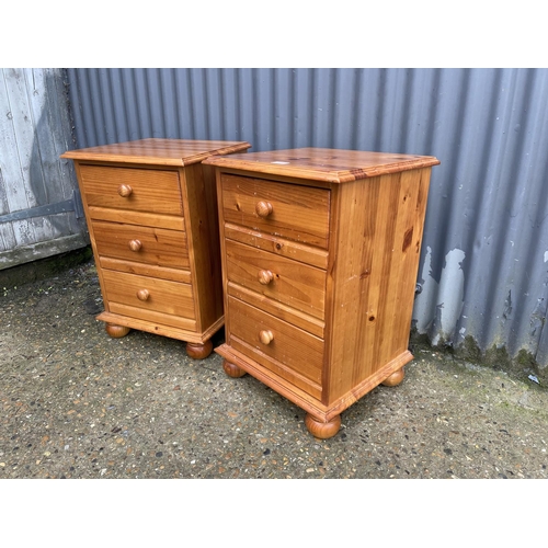 126 - A pair of solid pine three drawer bedsides