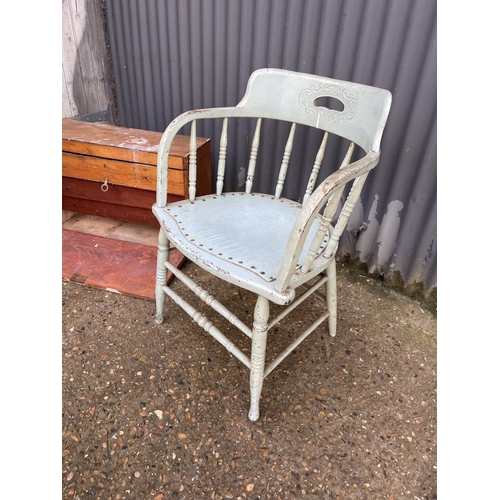 149 - A vintage tool chest, a painted desk chair and a retro stool