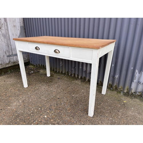 167 - A pale green painted pine kitchen table with drawer 123x60x77