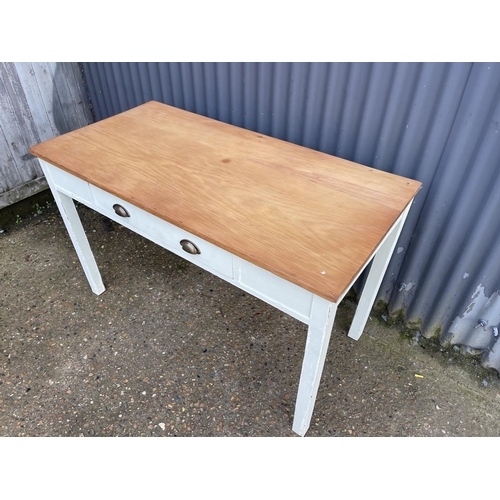 167 - A pale green painted pine kitchen table with drawer 123x60x77