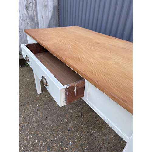 167 - A pale green painted pine kitchen table with drawer 123x60x77