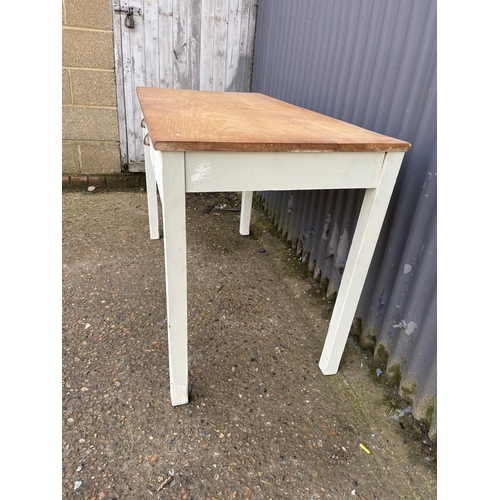 167 - A pale green painted pine kitchen table with drawer 123x60x77