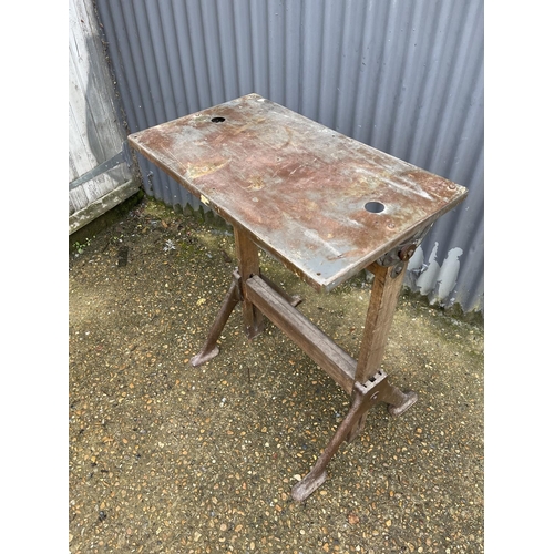 17 - A vintage iron and wooden framed artists drawing table labelled 'Regency'  ir72x40x100