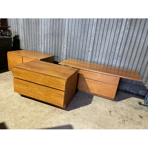 321 - A collection of four teak low storage units by TAPLEY, two with drawers and two with cupboard doors