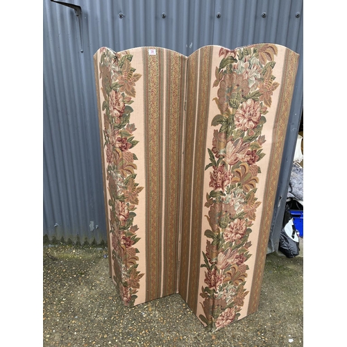 39 - A four section screen, floral upholstered to the front and pink to the reverse 167cm high